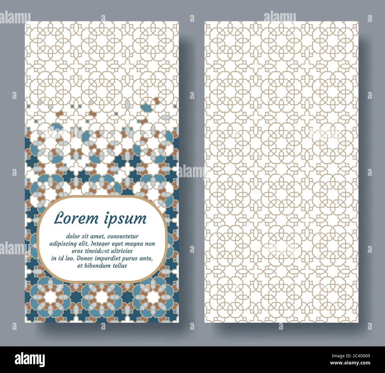 Arab card design for invitation, celebration, save the date, wedding performed in arab geometric mosaic. Vector card design Stock Vector