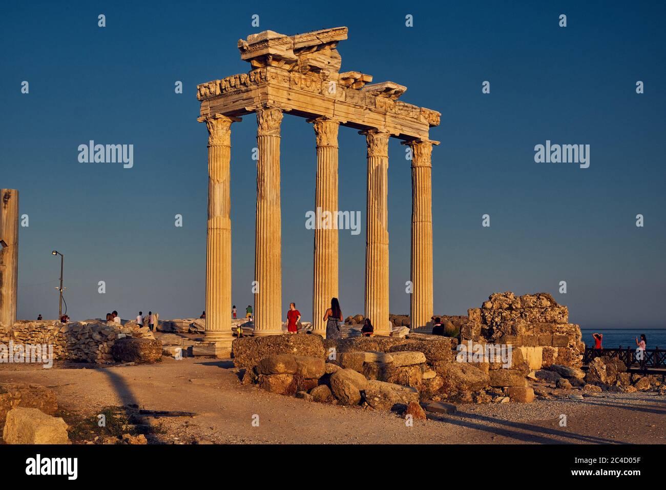 Side, Turkey- July 3, 2017: The Temple of Apollo - The ruins of an ancient Roman temple on the shores of the Mediterranean Sea Stock Photo