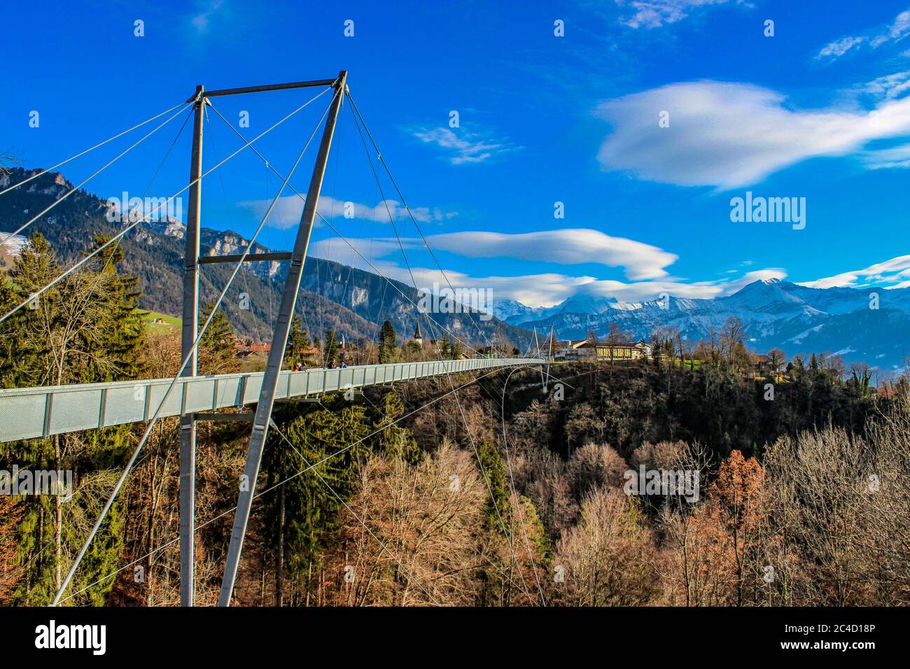 a spectacular suspension bridge (pedestrian), in iron, in the municipality of Sigriswil, in the district of Thun in the canton of Bern, Switzerland. V Stock Photo
