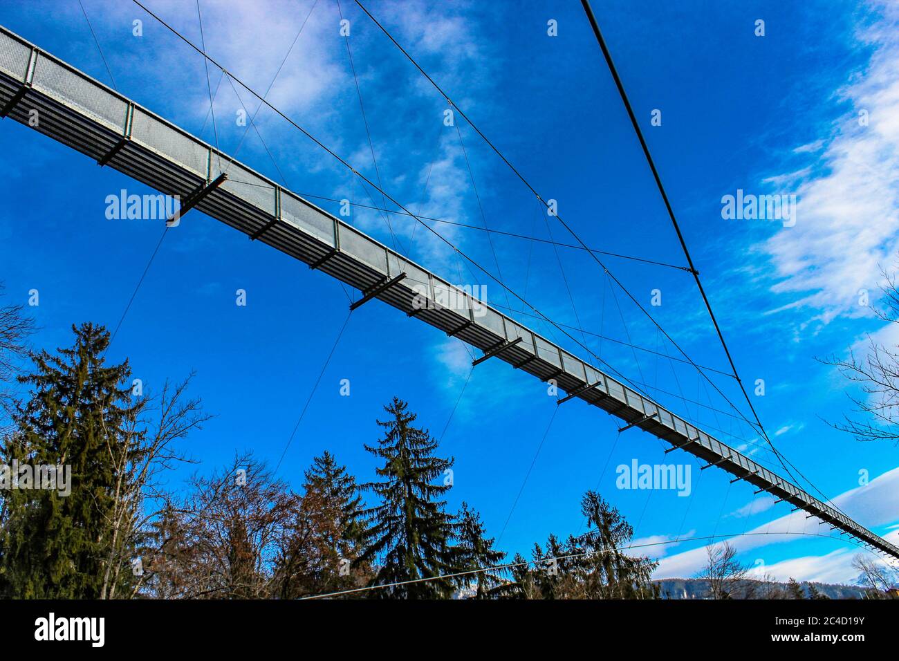 a spectacular suspension bridge (pedestrian), in iron, in the municipality of Sigriswil, in the district of Thun in the canton of Bern, Switzerland. V Stock Photo