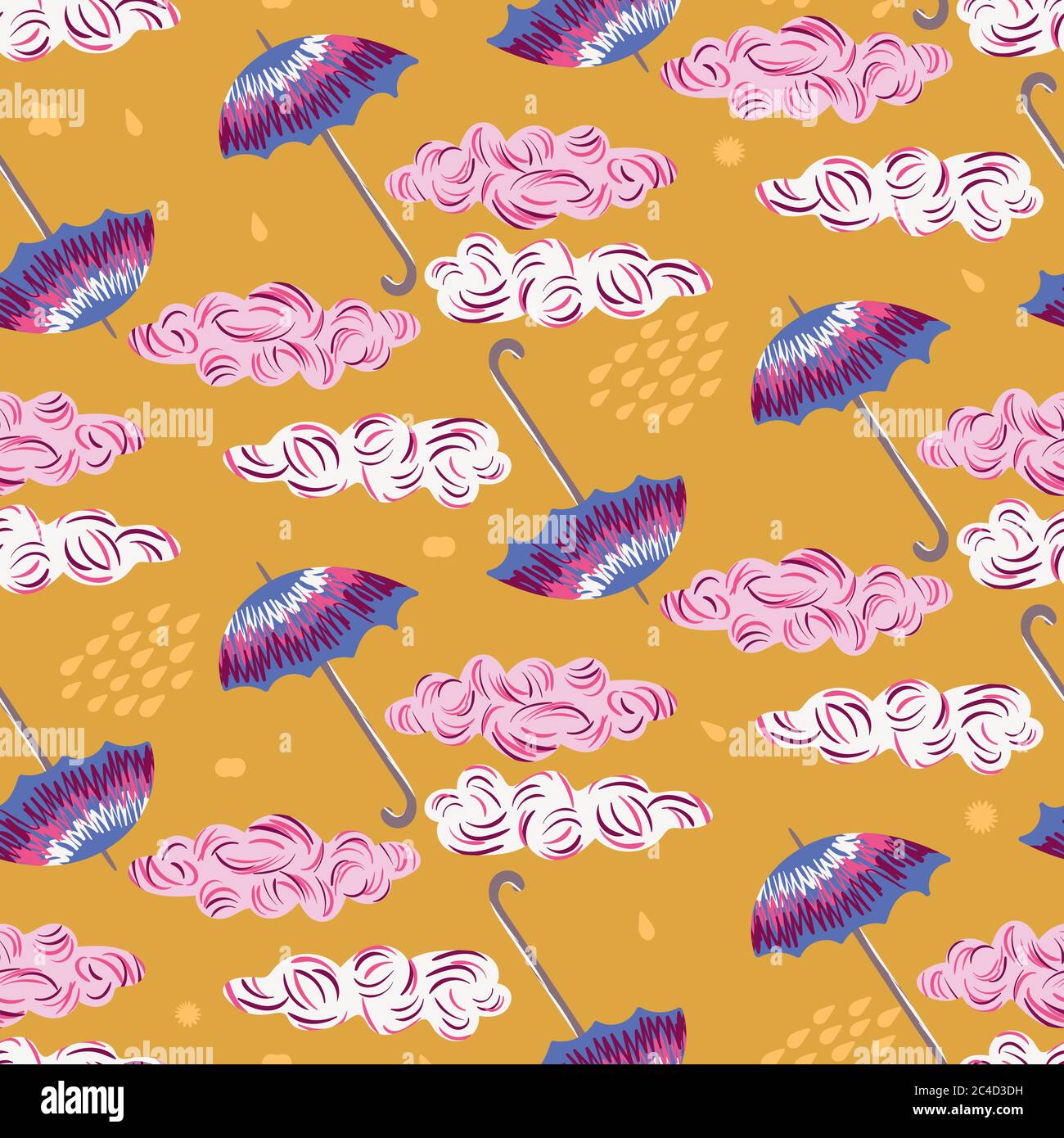 vibrant umbrellas and cluds seamless vector pattern Stock Vector