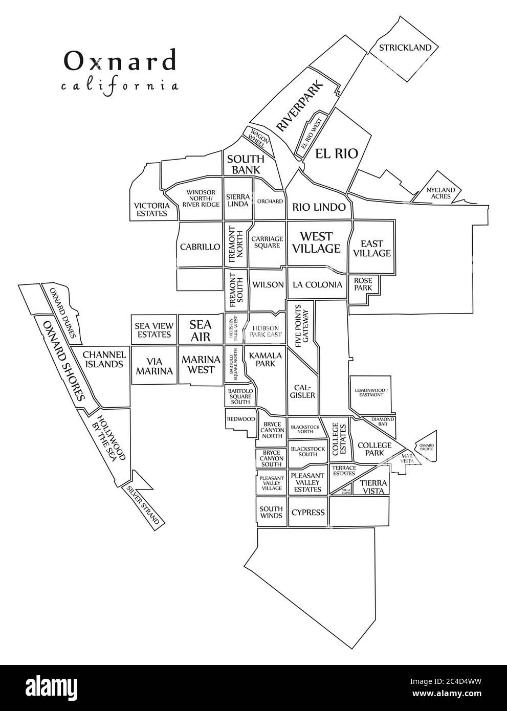 Modern City Map Oxnard California city of the USA with neighborhoods