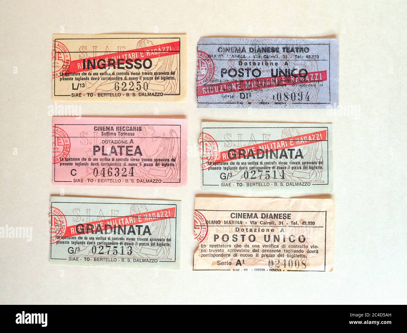 TURIN, ITALY - CIRCA JUNE 2020: Vintage Italian cinema ticket Stock