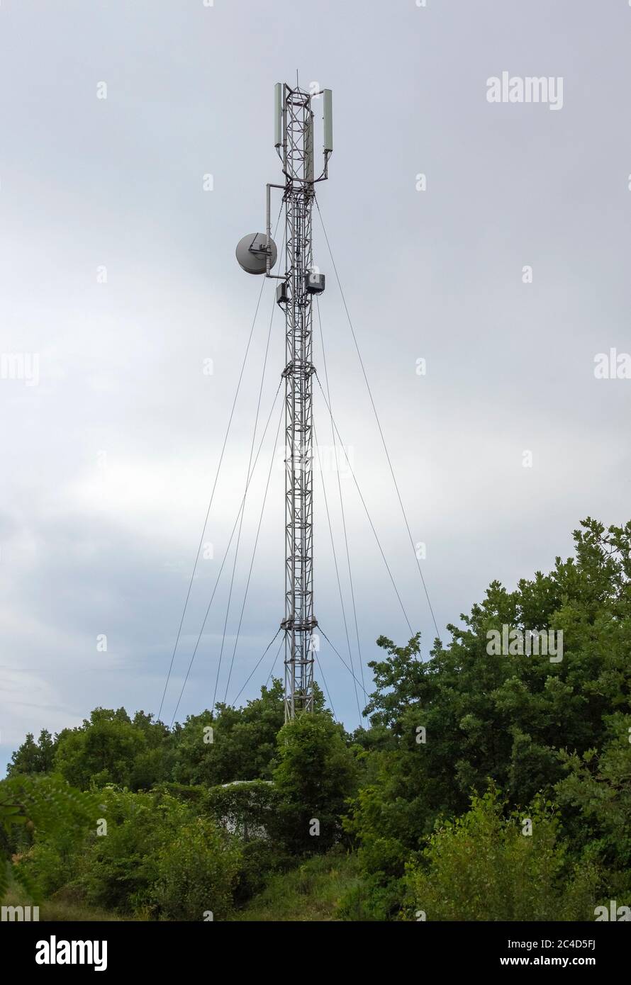 5G, 4G phone tower, communication broadcast equipment Stock Photo