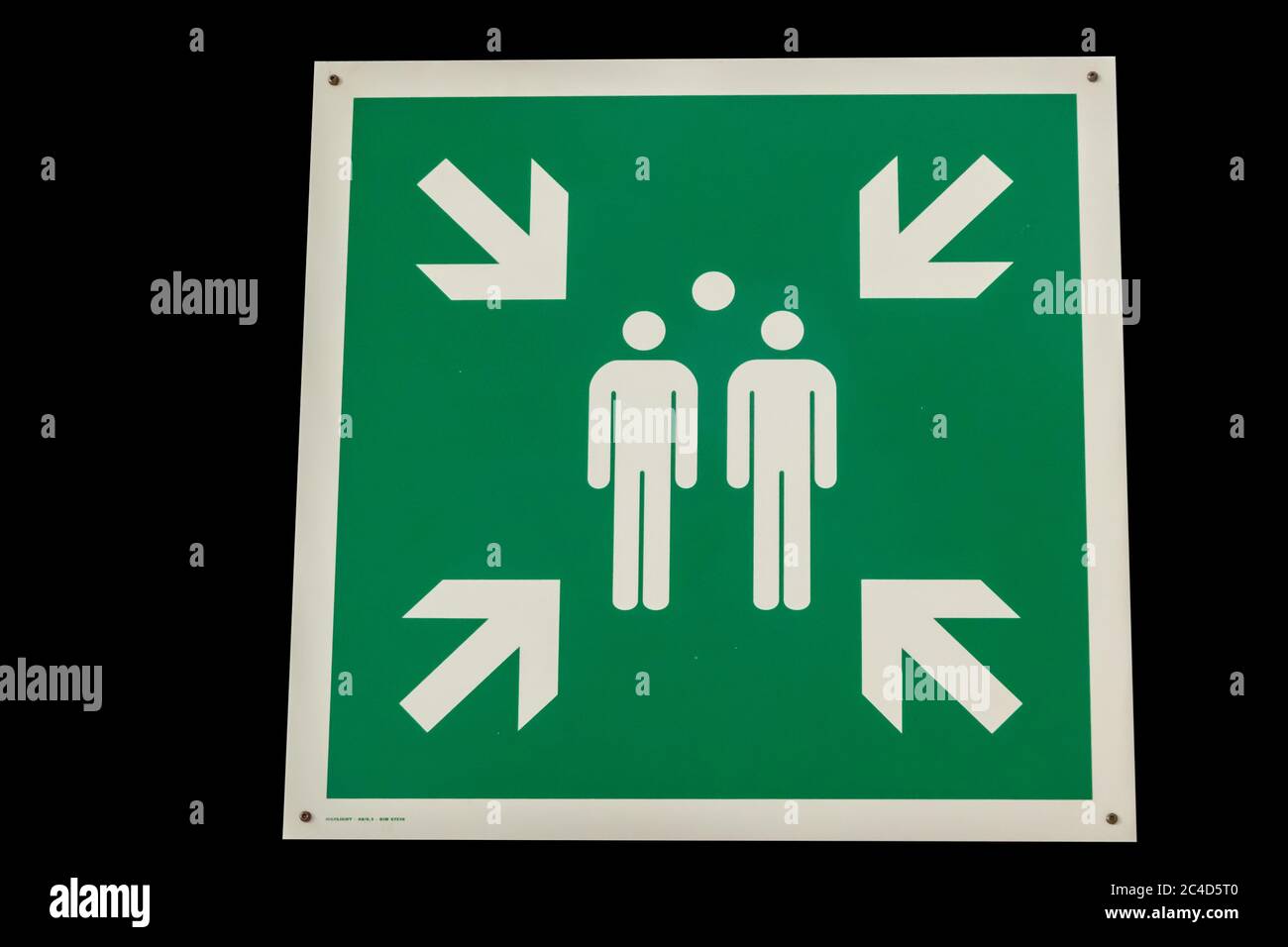 KRAUSNICK, GERMANY - Nov 01, 2020: A green rectangular sign for a collection point in case of an emergency in case of fire or disaster, placed in the Stock Photo