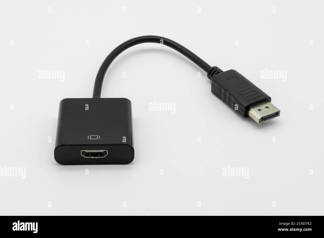 Detailed view of a Display Port to HDMI AV cable showing its connectors