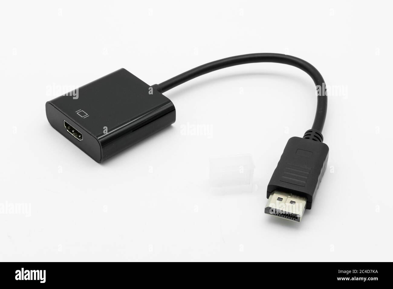 Detailed view of a Display Port to HDMI AV cable showing its connectors