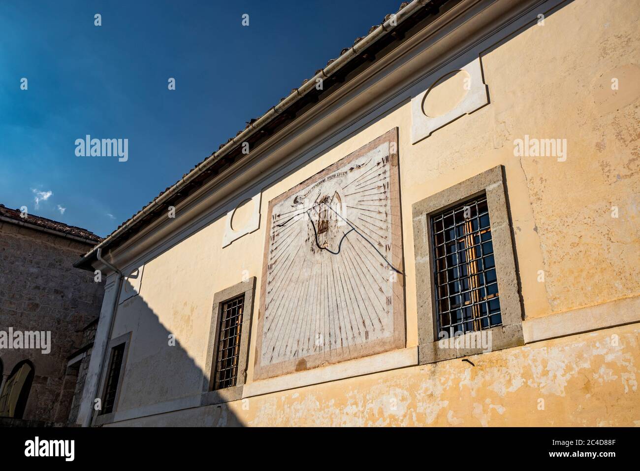 March 24, 2019 - Collepardo, Frosinone, Lazio, Italy - Trisulti Charterhouse, Carthusian monastery. The courtyard of the abbey with the ancient wall s Stock Photo