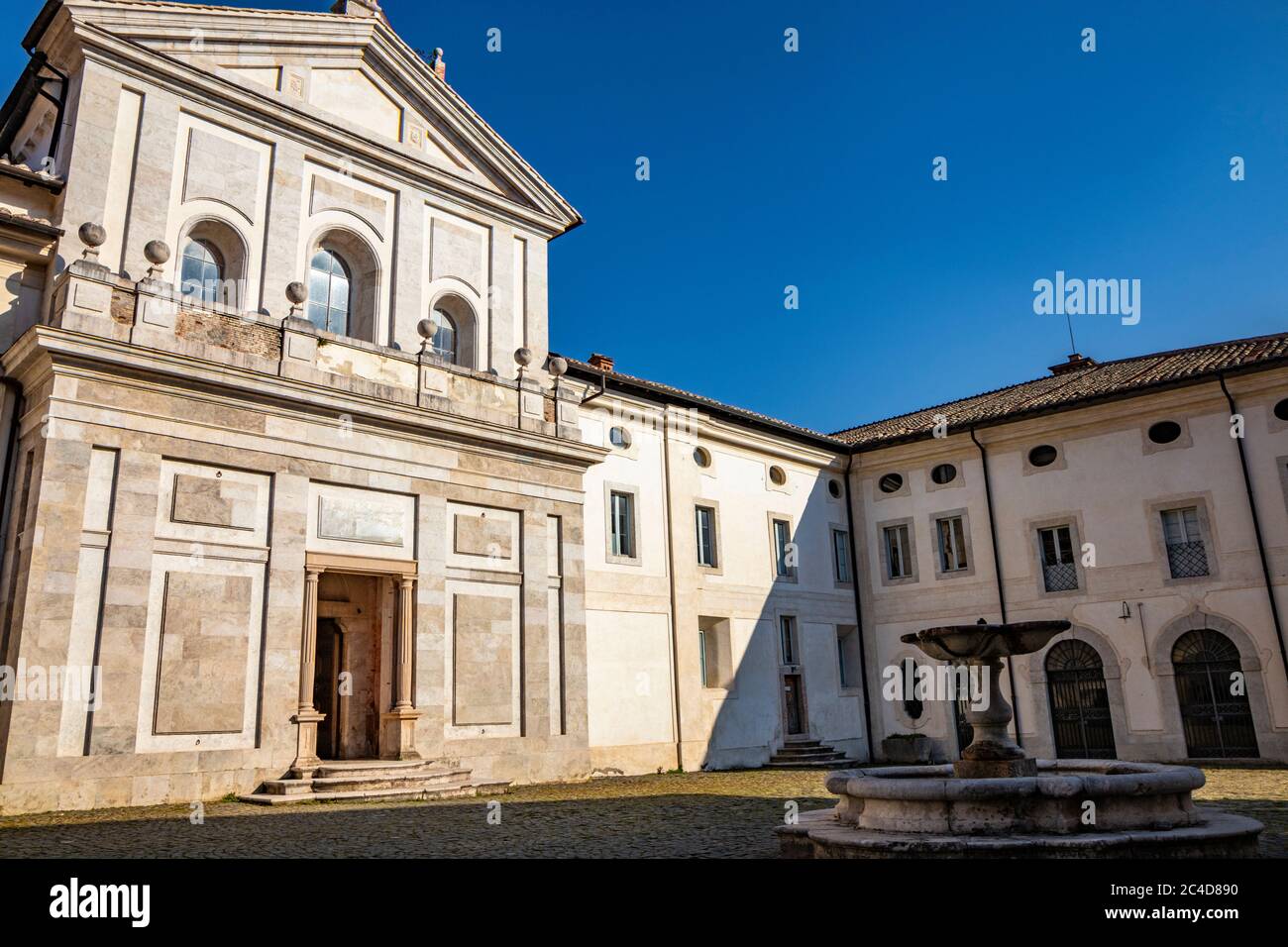 March 24, 2019 - Collepardo, Frosinone, Lazio, Italy - Trisulti Charterhouse, Carthusian monastery. The courtyard of the abbey with the church of San Stock Photo