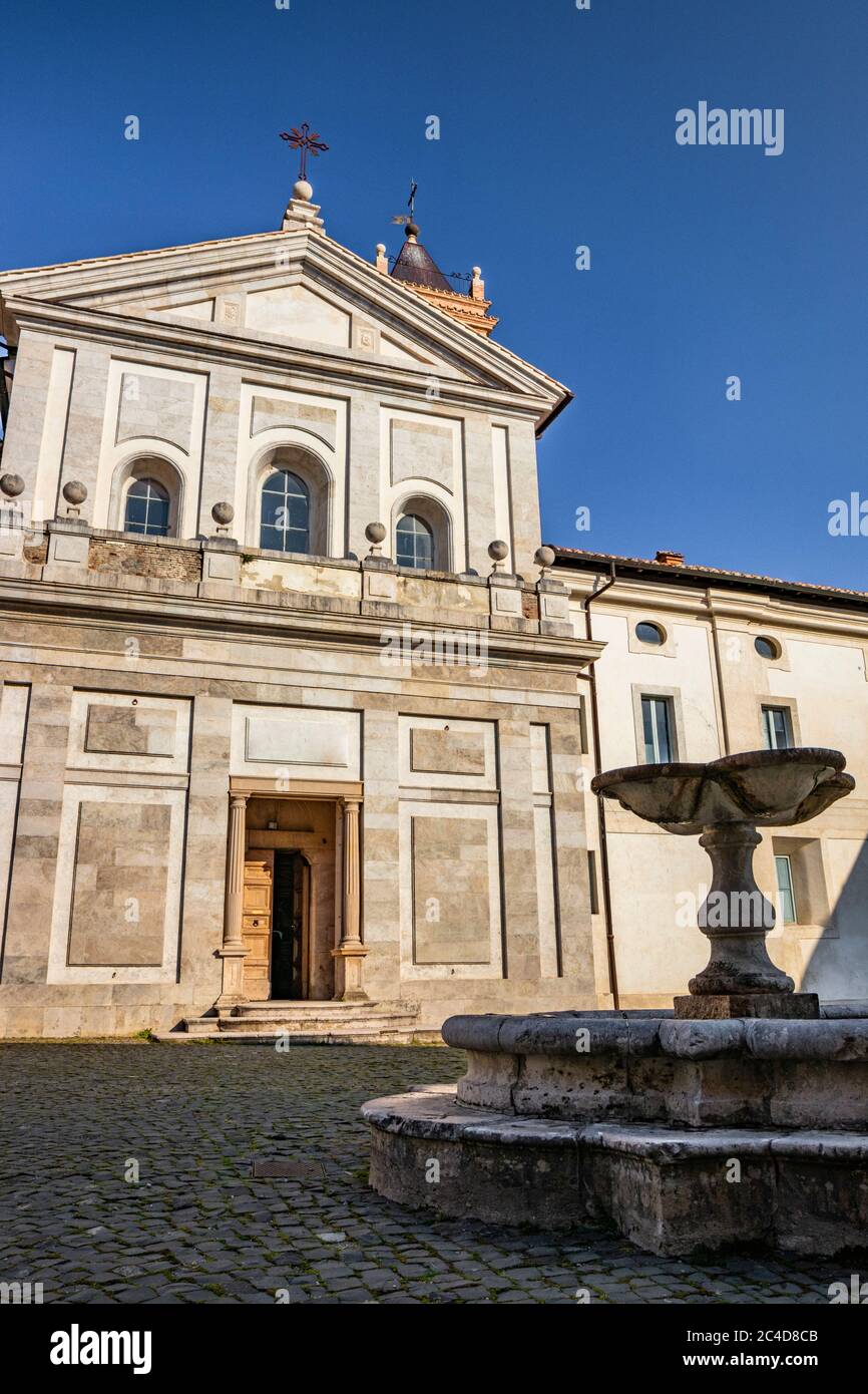 March 24, 2019 - Collepardo, Frosinone, Lazio, Italy - Trisulti Charterhouse, Carthusian monastery. The courtyard of the abbey with the church of San Stock Photo