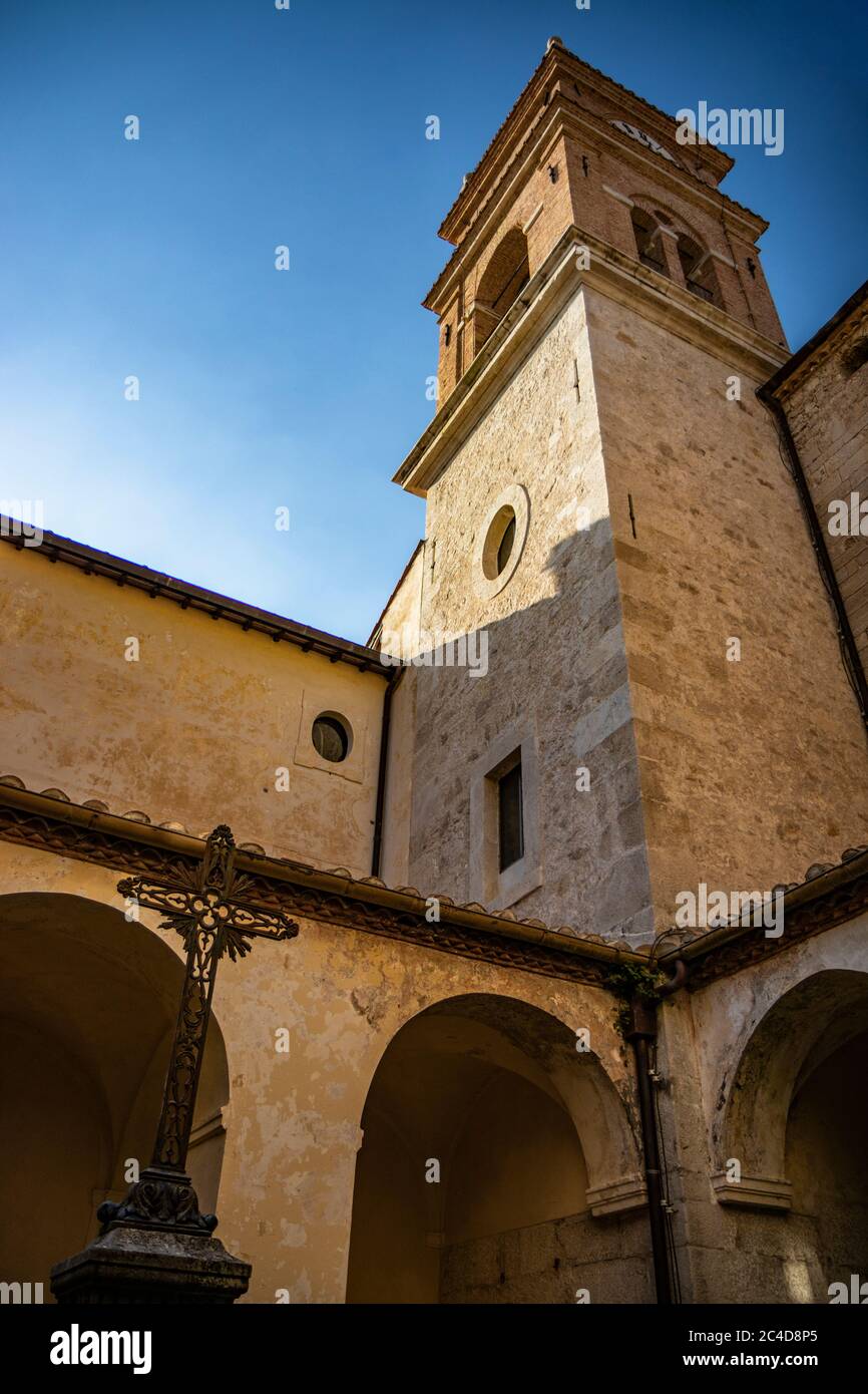 March 24, 2019 - Collepardo, Frosinone, Lazio, Italy - Trisulti Charterhouse, Carthusian monastery. The courtyard of the abbey, with the arcade and th Stock Photo