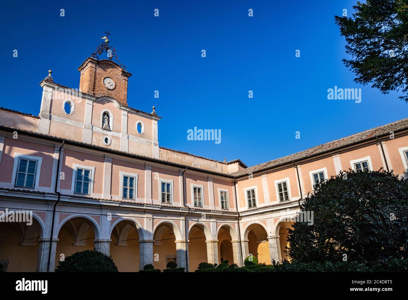 March 24, 2019 - Collepardo, Frosinone, Lazio, Italy - Trisulti Charterhouse, Carthusian monastery. The courtyard of the abbey, with the porch, the wi Stock Photo