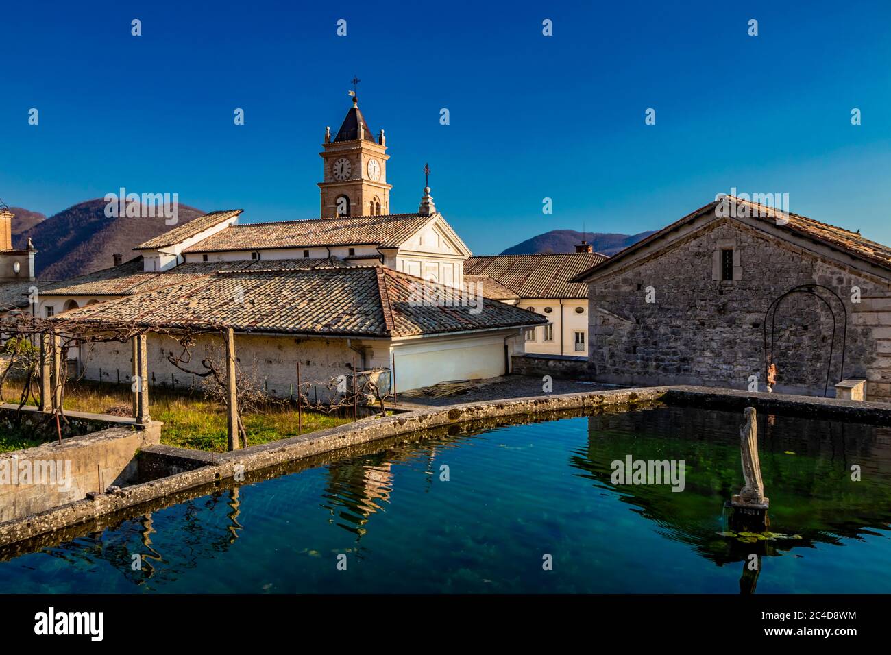 March 24, 2019 - Collepardo, Frosinone, Lazio, Italy - Trisulti Charterhouse, Carthusian monastery. A tank for collecting water (cistern) with a fount Stock Photo