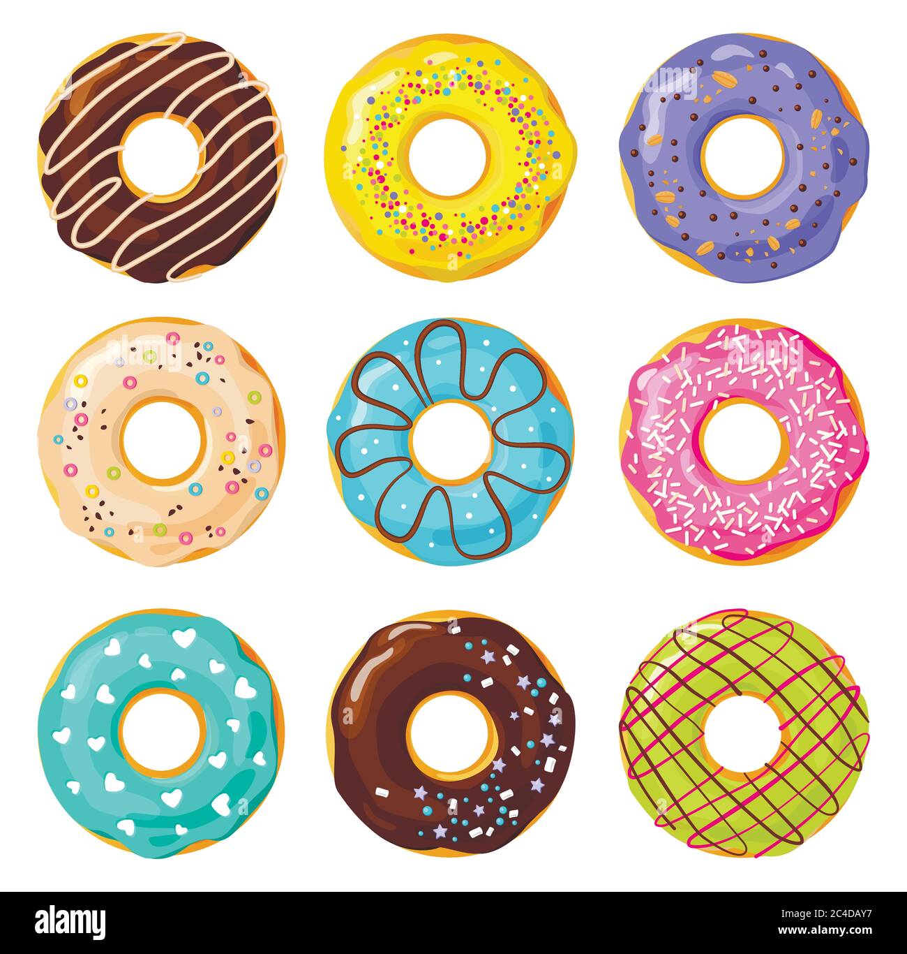 Set of colorful donuts on white background, flat vector illustration ...
