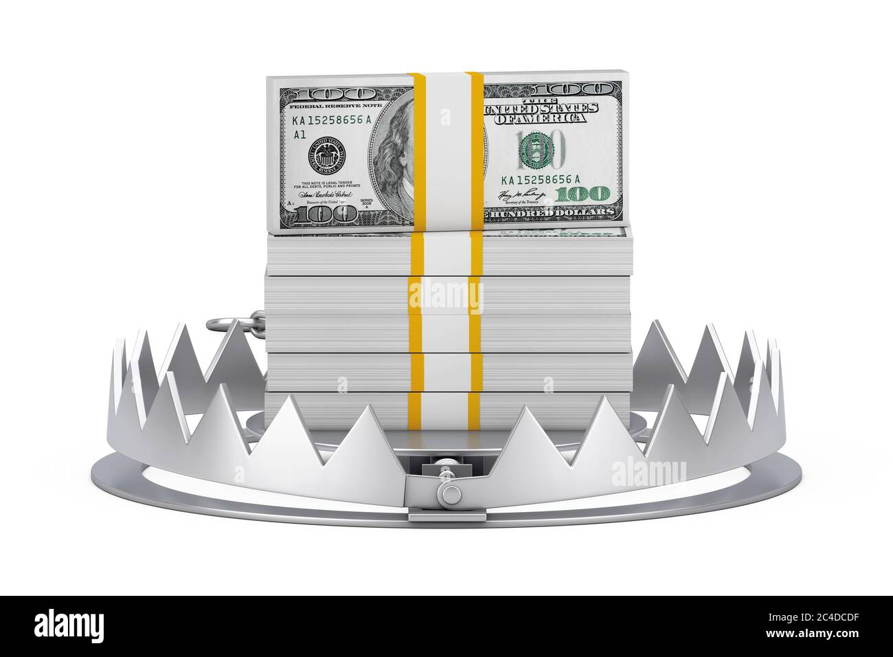 Metal Bear Trap with Stack of Dollar Bills on a white background. 3d ...