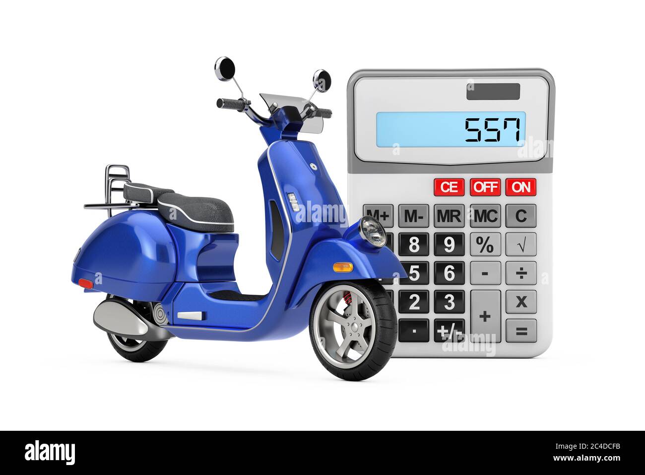 Blue Classic Vintage Retro or Electric Scooter near Pocket Calculator