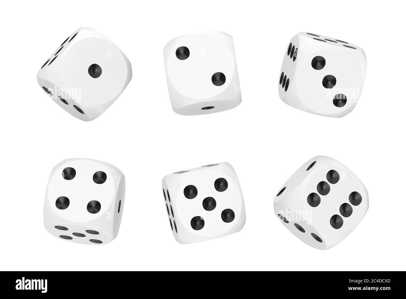 Casino Gambling Concept. Set of White Game Dice Cubes in Differetn