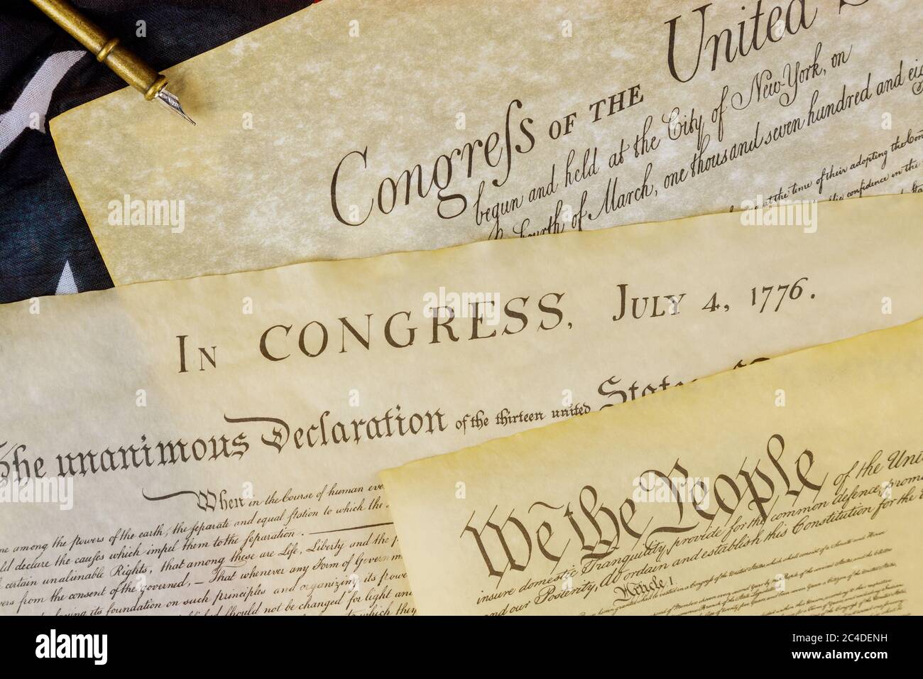 Declaration of Independence U.S. document of American constitution We the people with USA Flag
