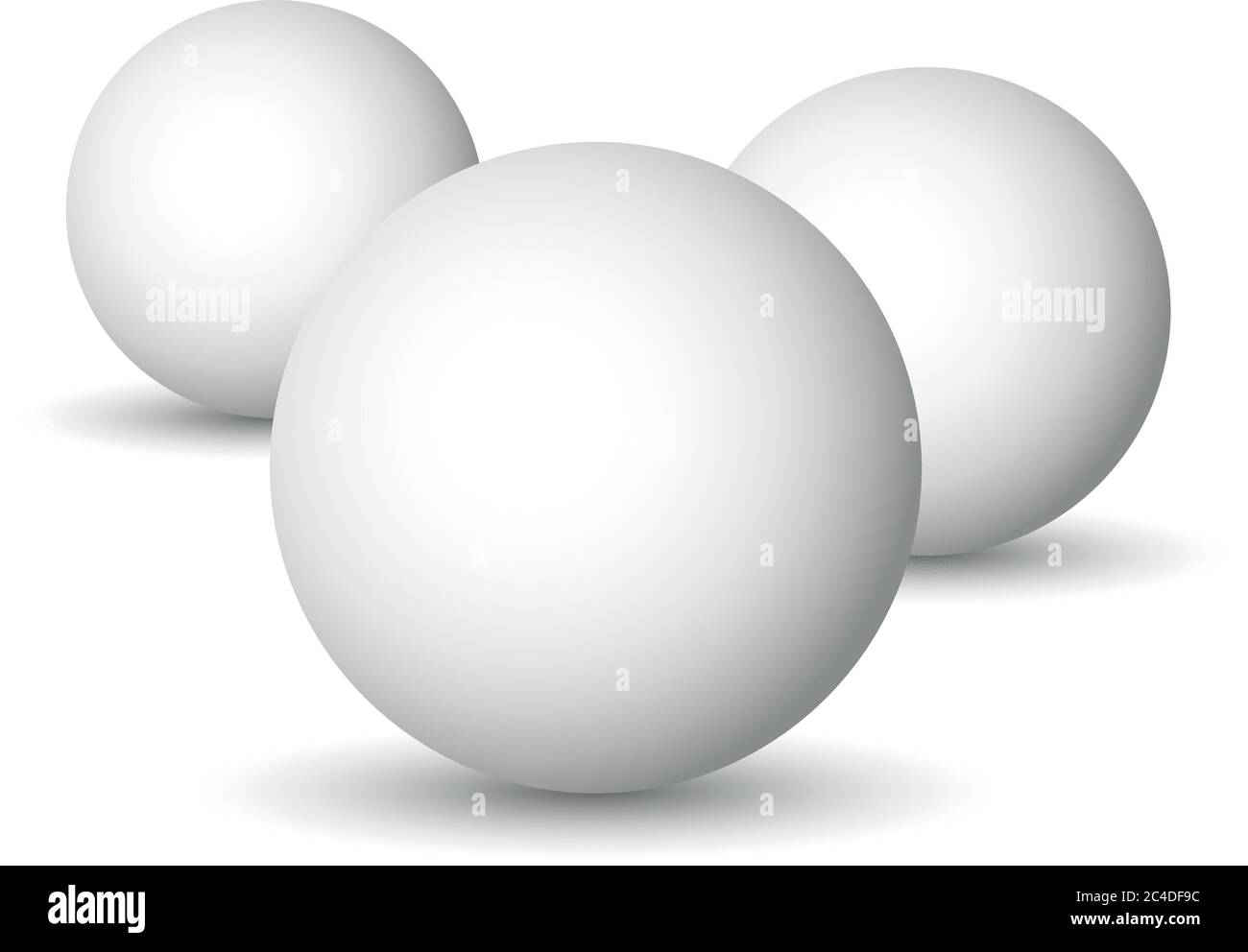 Three white spheres, balls or orbs. 3D vector objects with dropped shadow on white background. Stock Vector