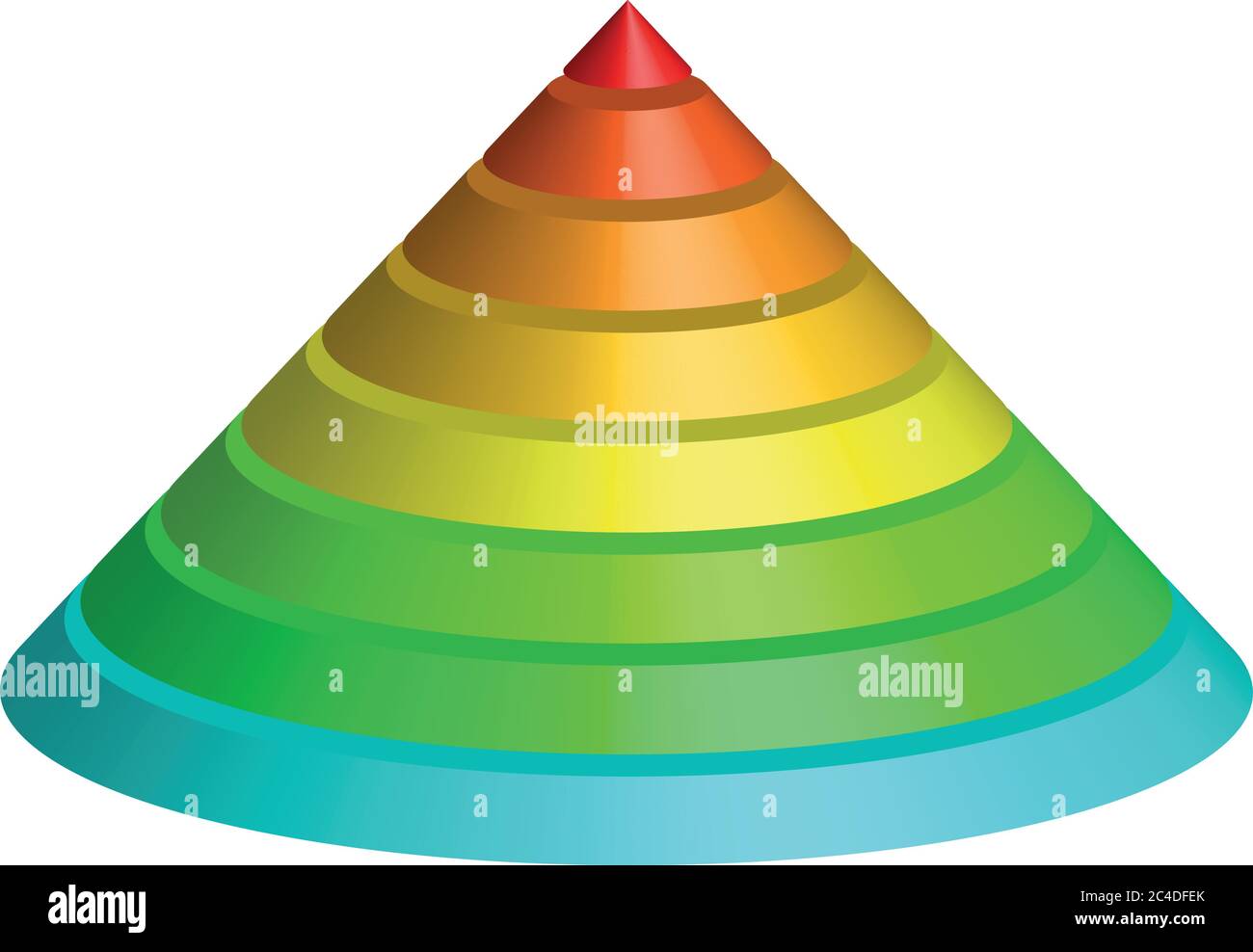 Layered cone. 3D conical pyramid of 8 multicolored rainbow spectrum layers. Vector illustration. Stock Vector