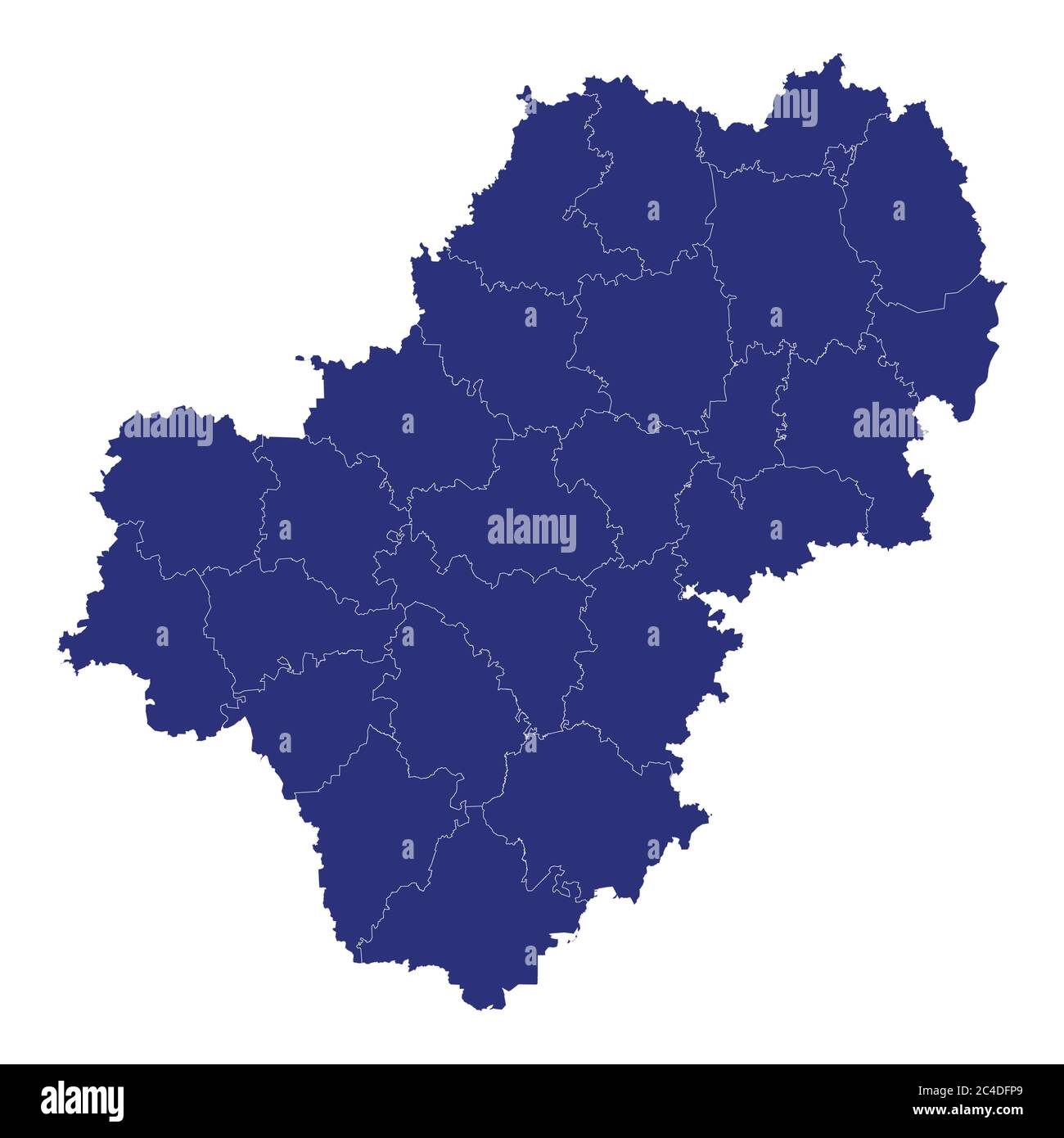 High Quality map of Kaluga Oblast is a region of Russia with borders of the districts Stock Vector