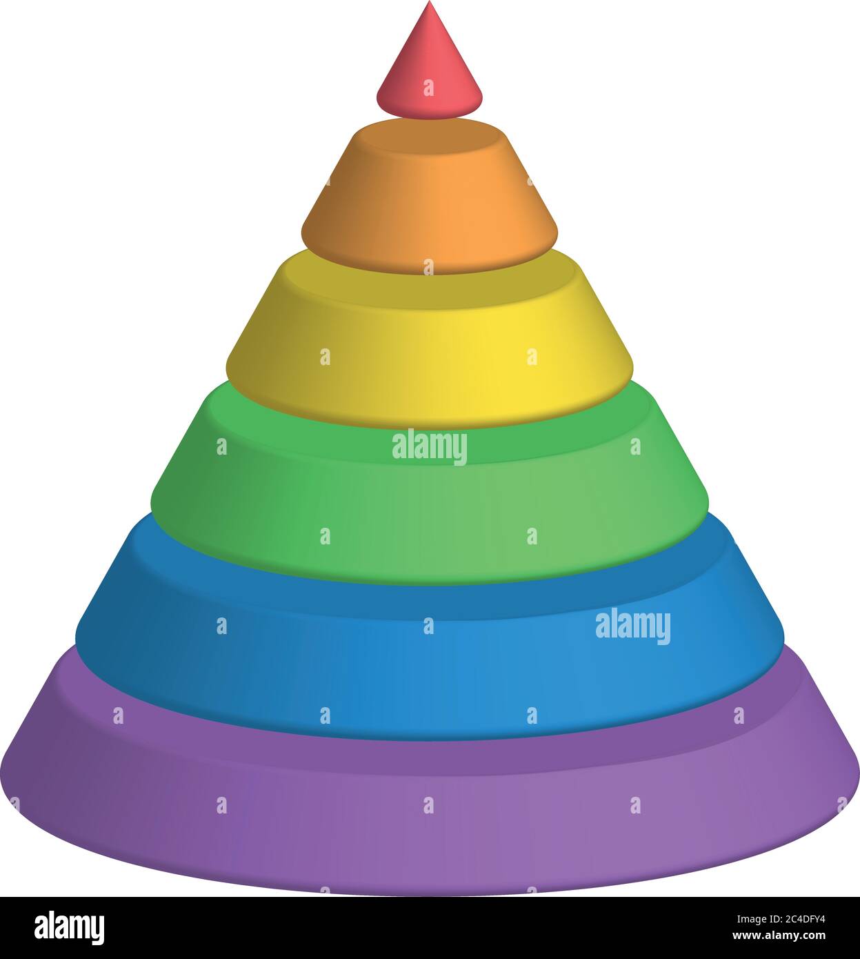 Layered cone. 3D conical pyramid of 6 multicolored rainbow spectrum layers. Vector illustration. Stock Vector