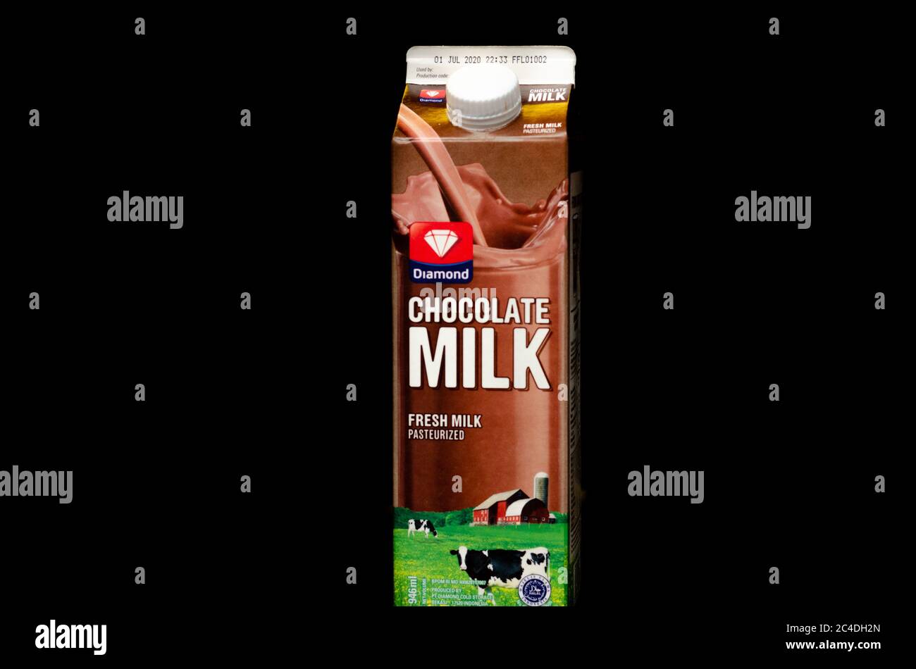 Close up of a chocolate milk box from the Diamond trademark isolated in