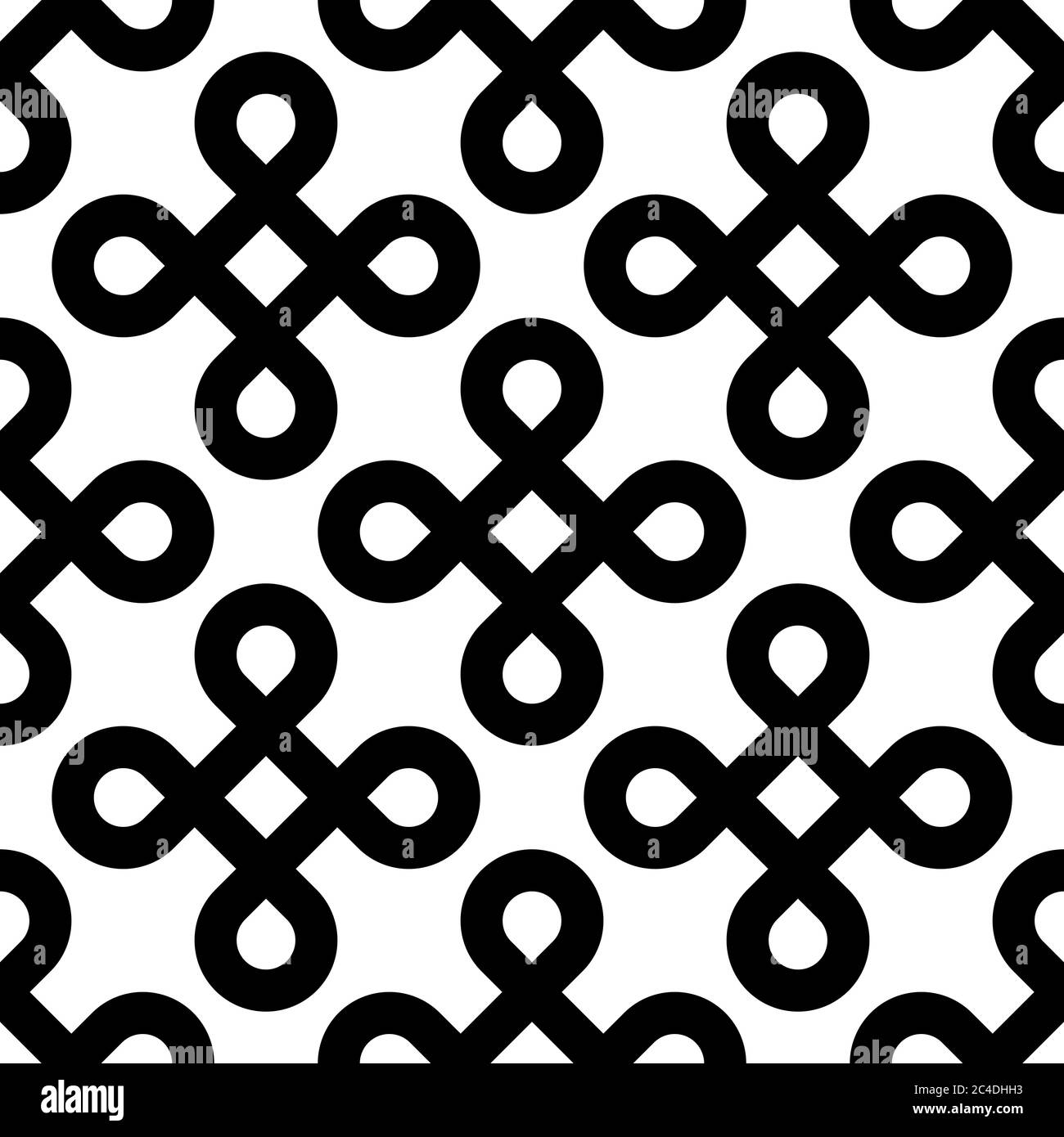 Abstract seamless pattern background. Black bowen knots, or loop square, design elements in diagonal arrangement isolated on white background. Vector illustration. Stock Vector