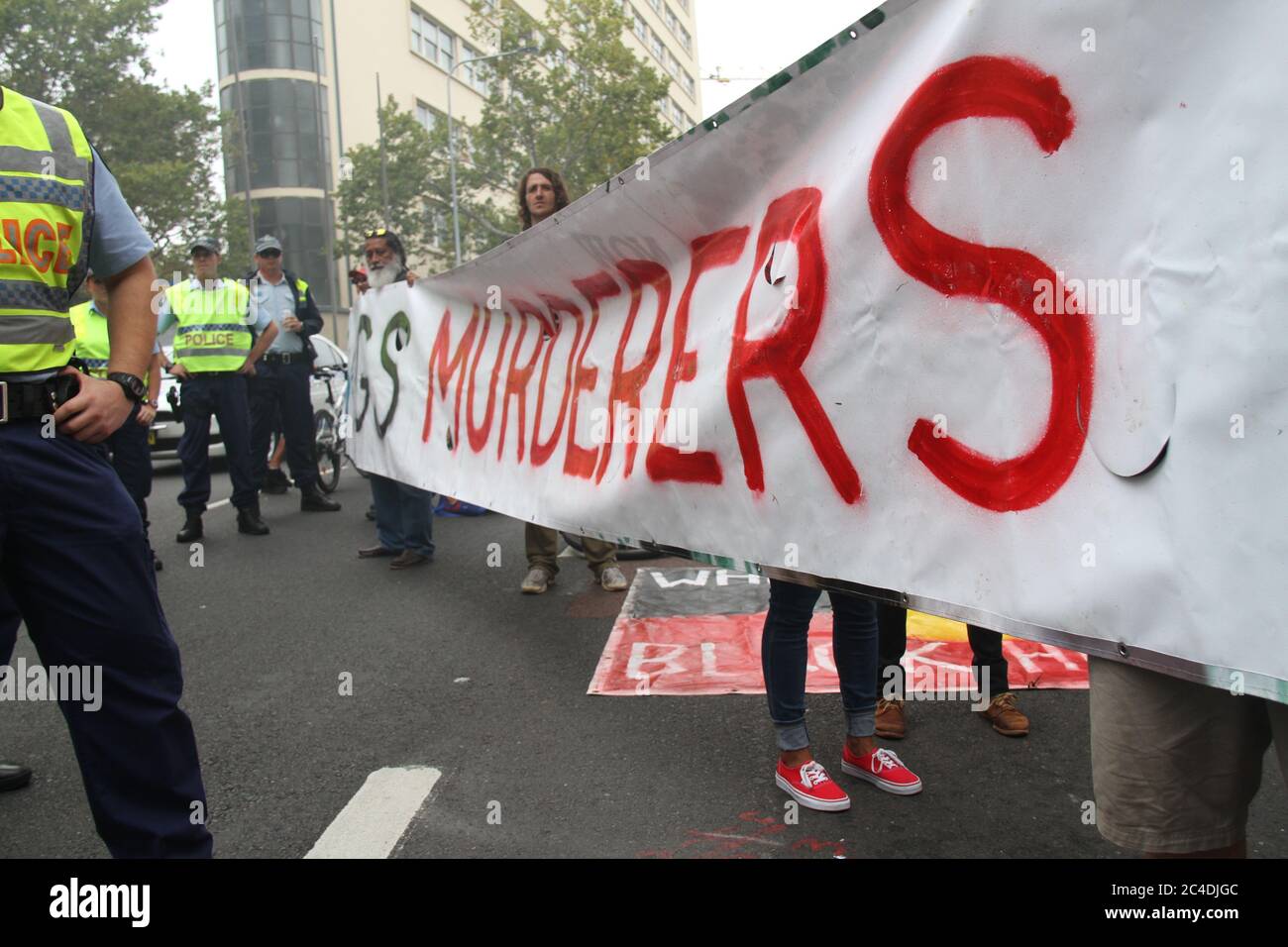 Some of the protesters blamed the police for TJ Hickey’s death. One sign accused them of being ‘murderers’. The police have said that they believe his Stock Photo