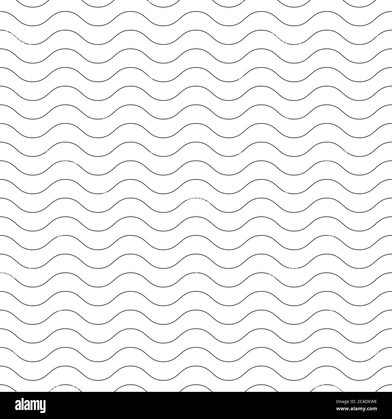 Seamless wavy pattern. Black thin lines on white background. Nautical, naval and water theme. Vector illustration. Stock Vector