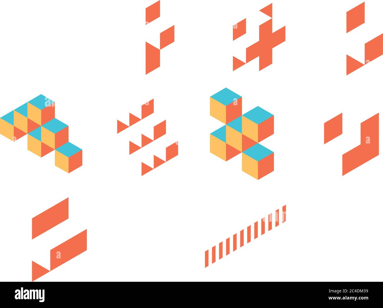 Abstract object of cubes. Retro colored. Isometric 3D vector object. Stock Vector