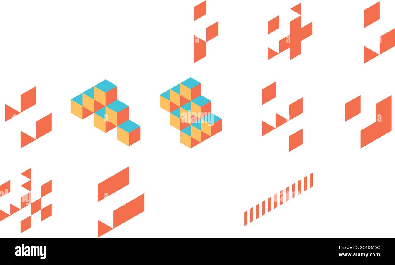 Abstract object of cubes. Retro colored. Isometric 3D vector object ...