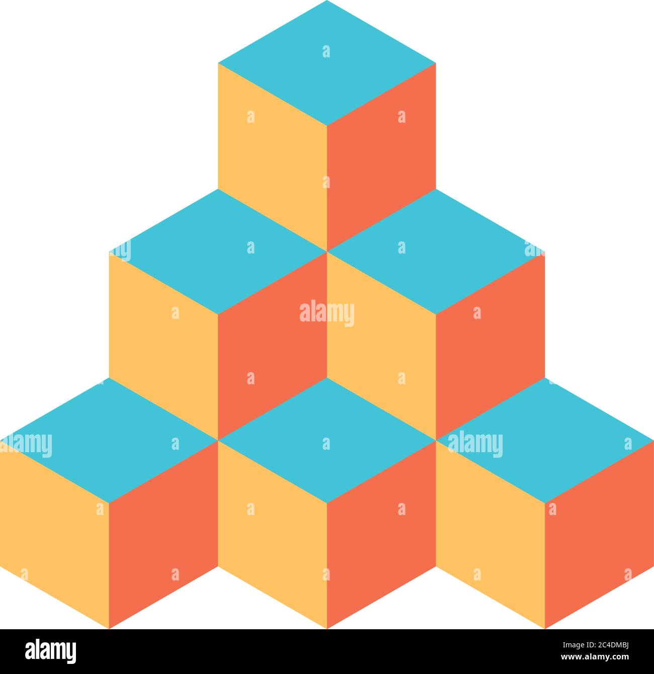 Pyramid of cubes in retro colors. 3D vector illustration isolated on ...