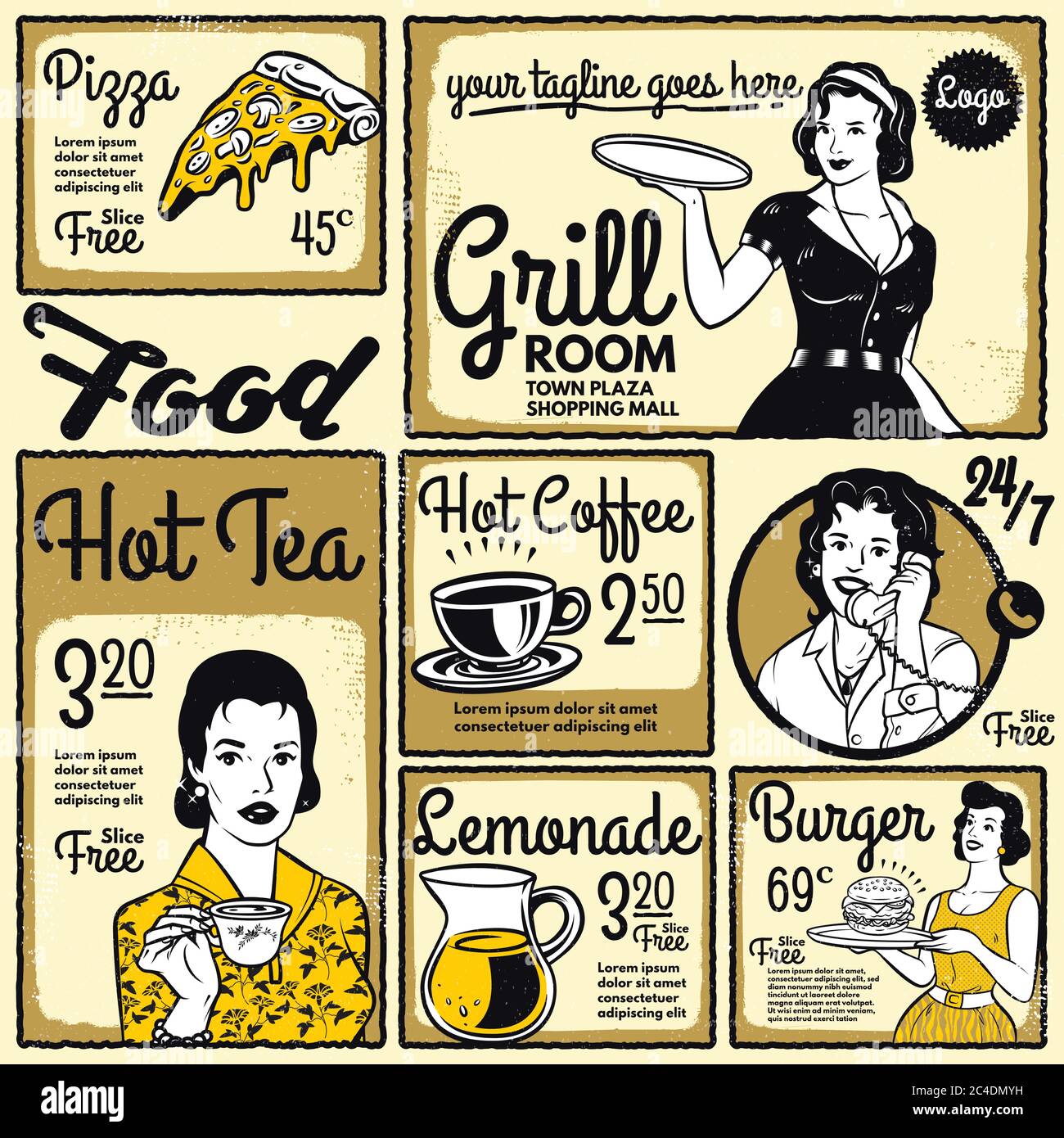 Vintage poster menu collection. Retro template design menu restaurant or  diner Stock Vector Image & Art - Alamy