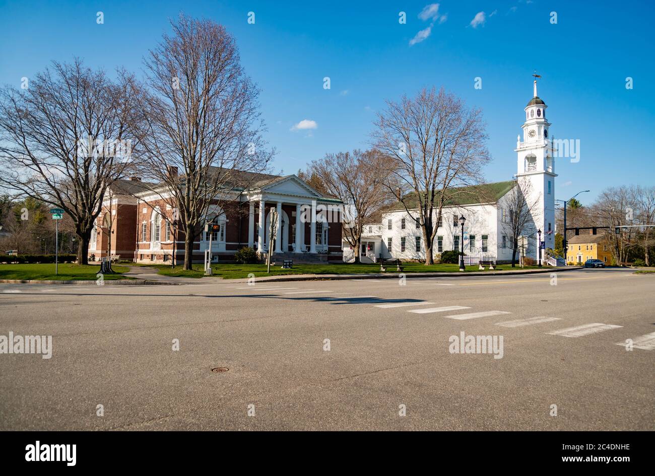 Kennebunk city downtown with historical houses, Maine United States
