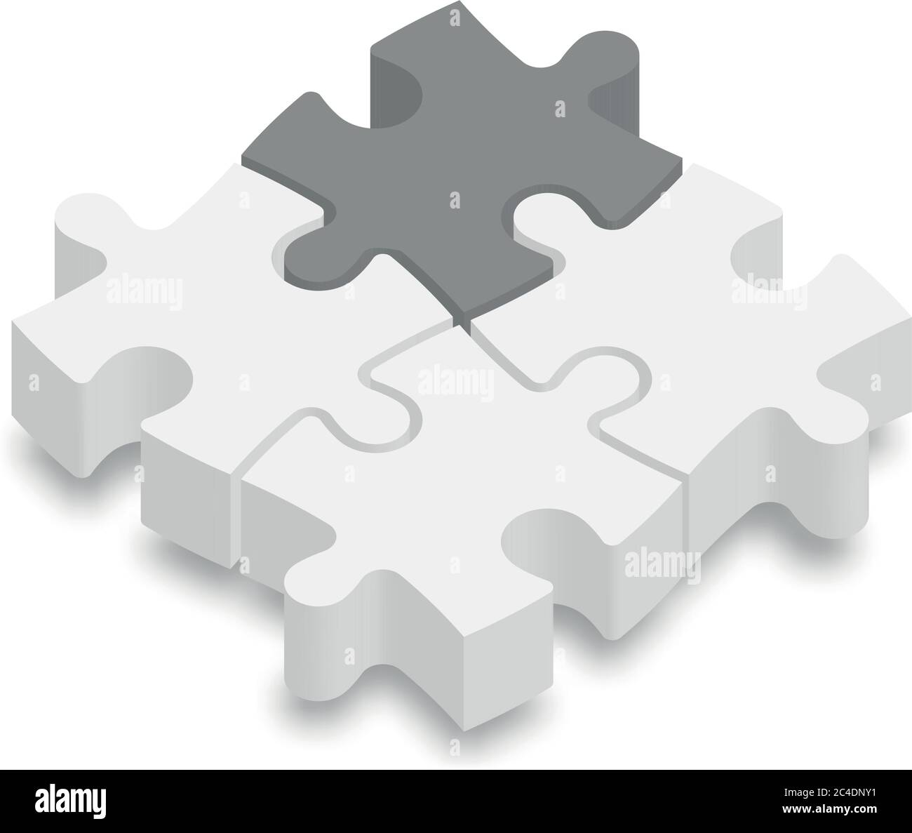 3D jigsaw puzzle pieces. White pieces with one dark grey highlighted. Team  cooperation, teamwork or solution business theme. Vector illustration with  dropped shadow Stock Vector Image & Art - Alamy