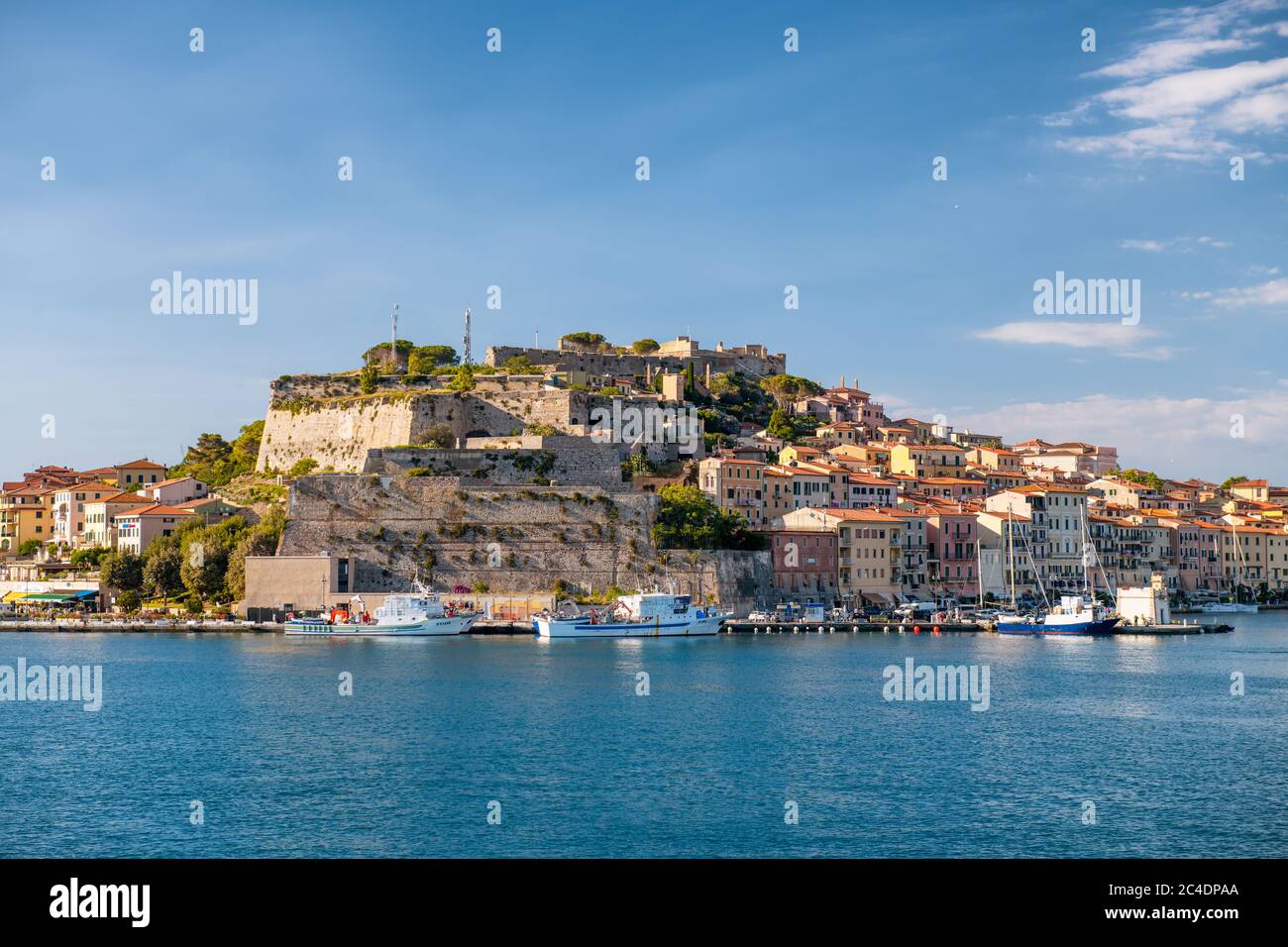 PORTOFERRAIO, ITALY - JUNE 22, 2020: City buildings of Elba Island on a sunny day. Stock Photo