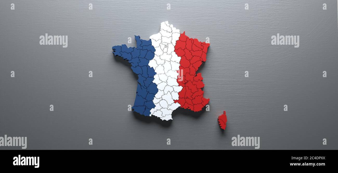 tricolor map of France on white background Stock Photo