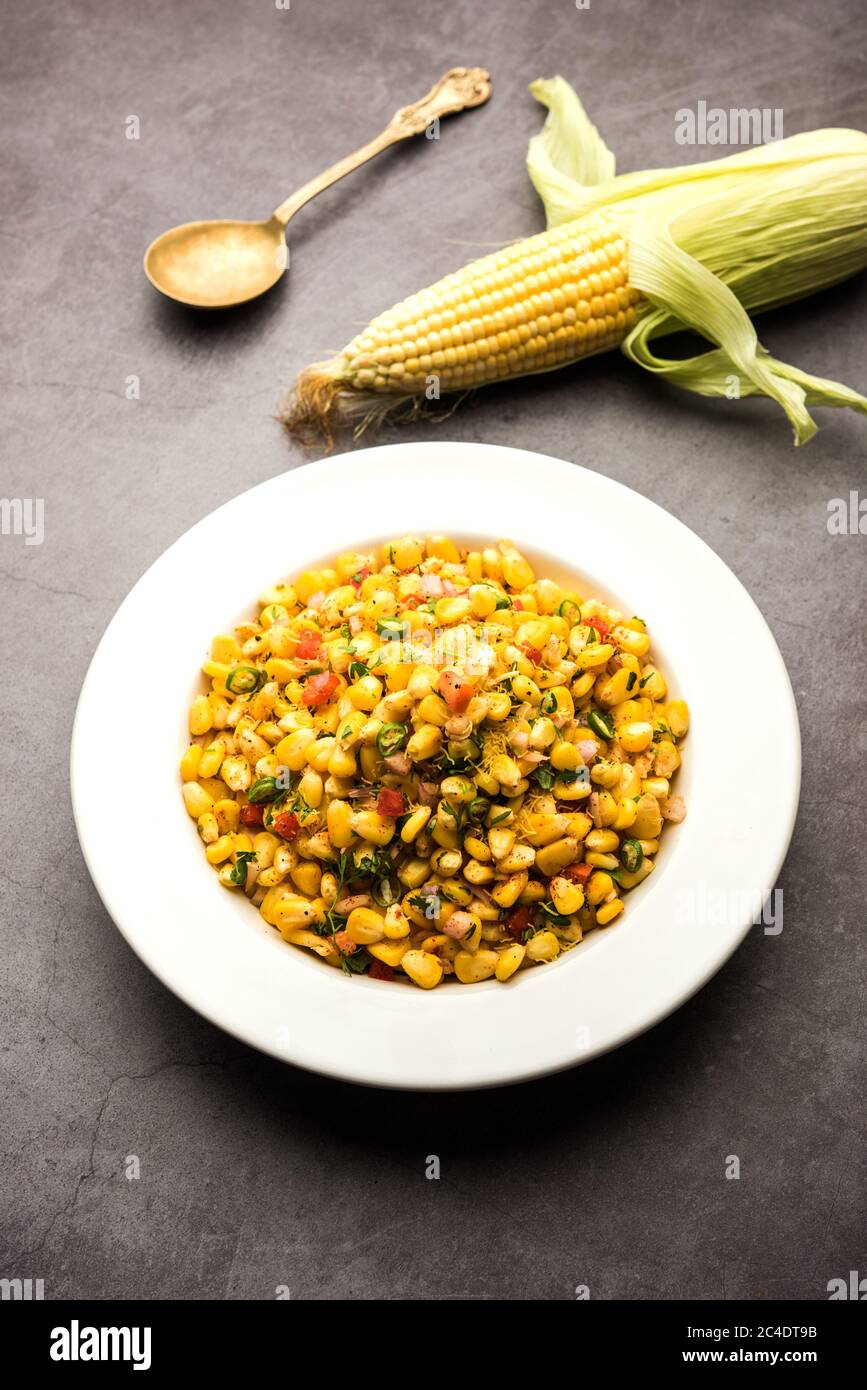 Indian Sweet Corn Chat Or Chat Is An Easy To Make Snack Recipe Served In A Bowl Or Plate Selective Focus Stock Photo Alamy