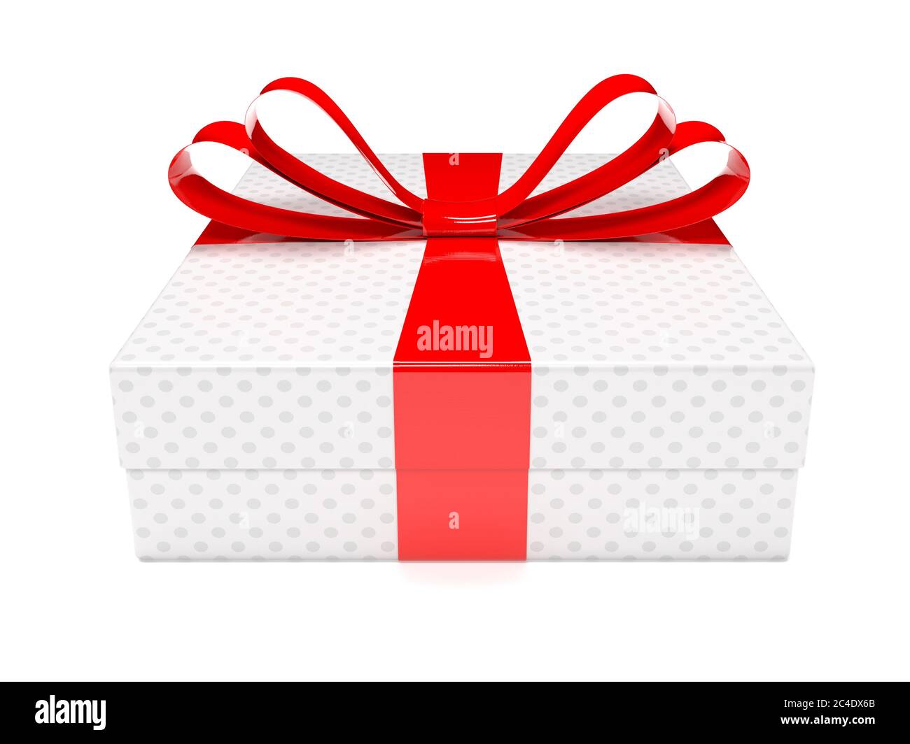 Gift box with red ribbon. 3d rendering illustration Stock Photo - Alamy