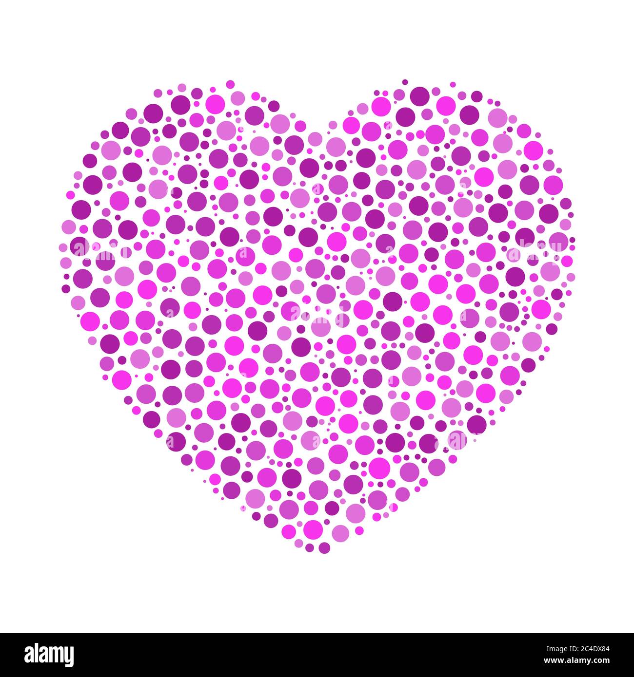 Heart mosaic of violet dots in various sizes and shades. Vector illustration on white background. Stock Vector