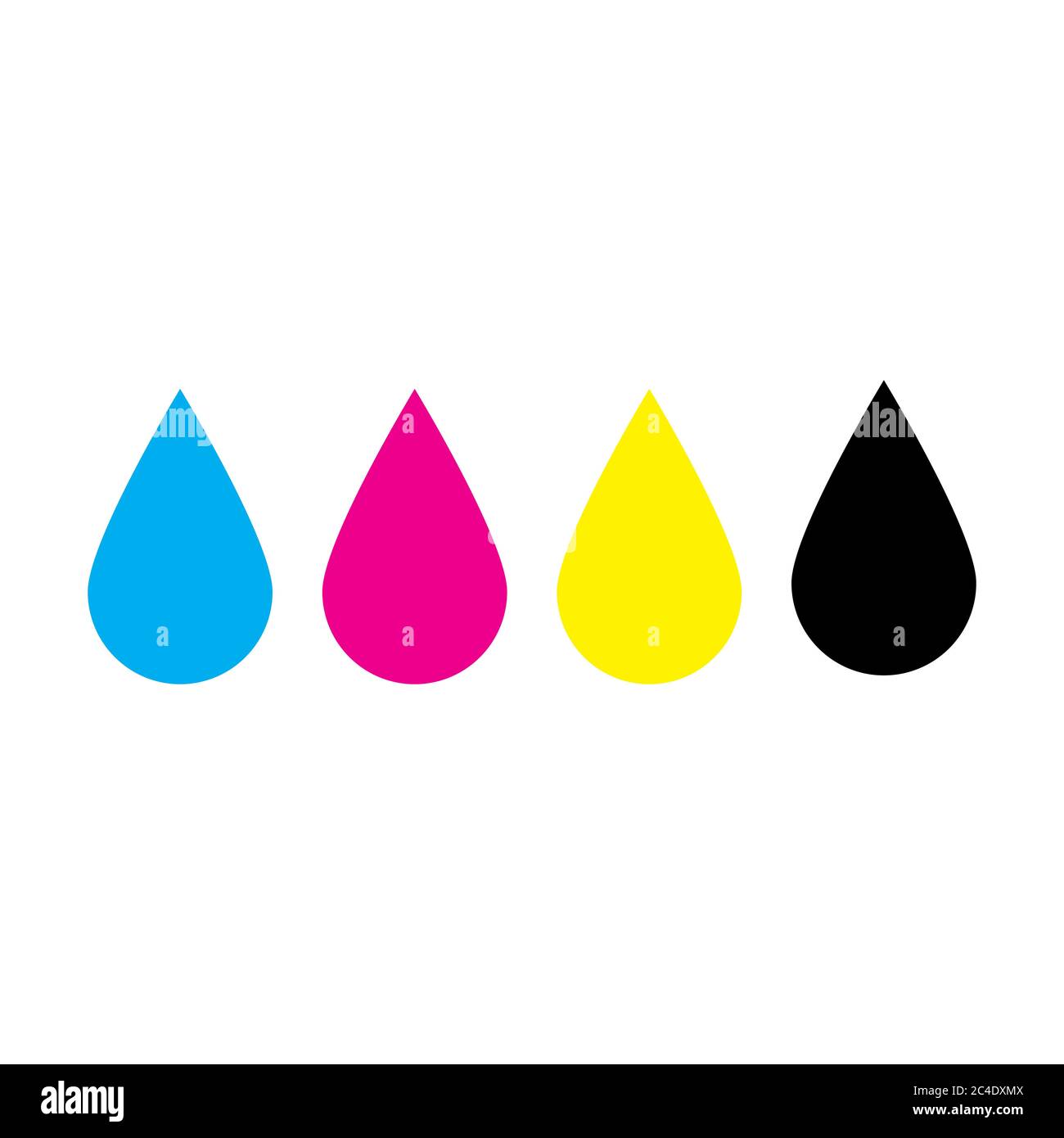 Ink drops in CMYK colors cyan, magenta, yellow, key. Print design element theme. Simple flat