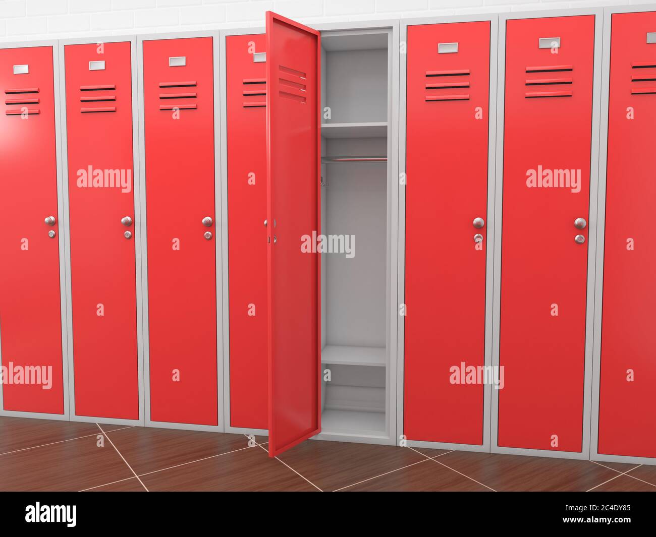 Red gym lockers. 3d rendering illustration Stock Photo - Alamy