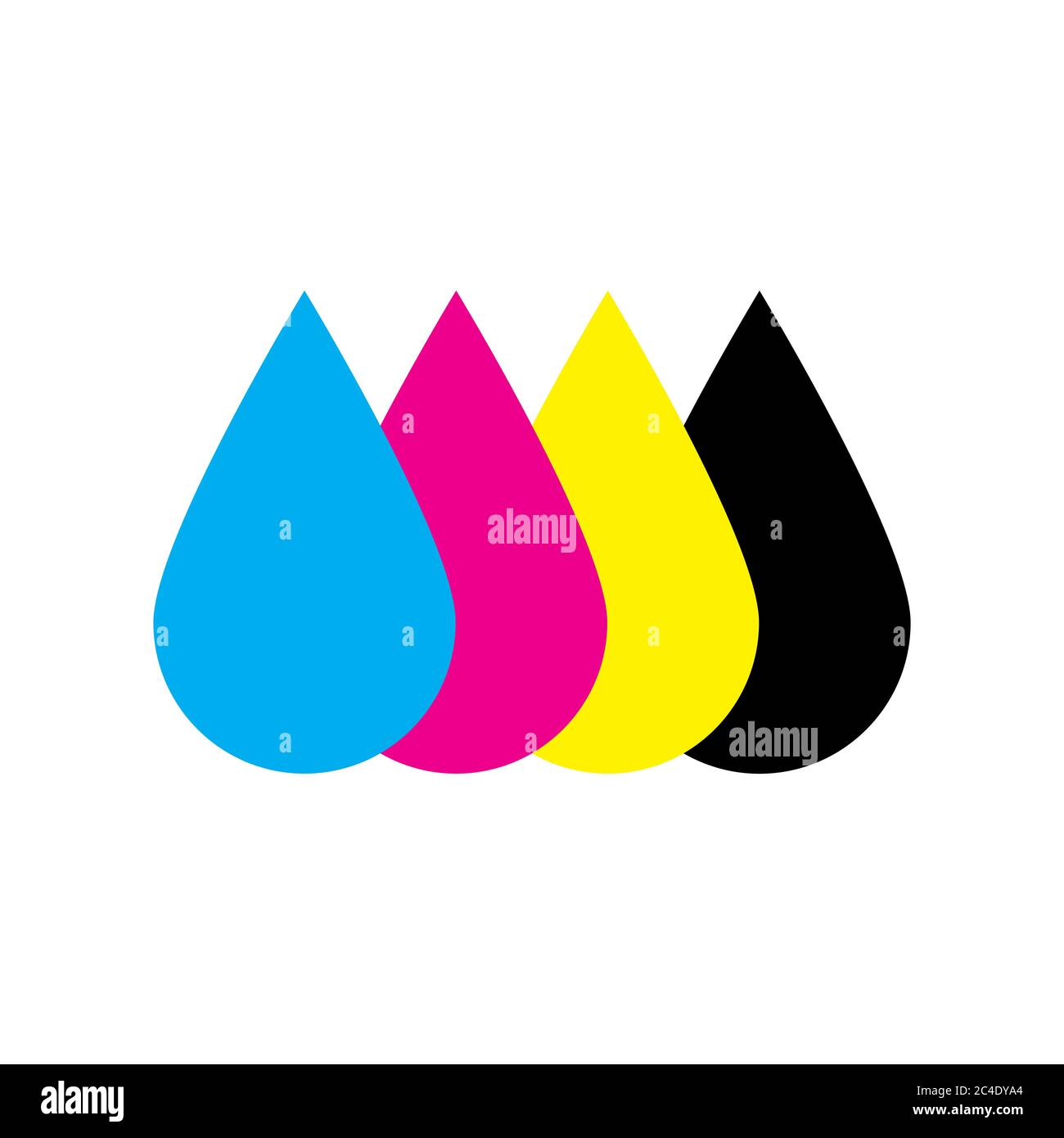Ink drops in CMYK colors cyan, magenta, yellow, key. Print design element theme. Simple flat