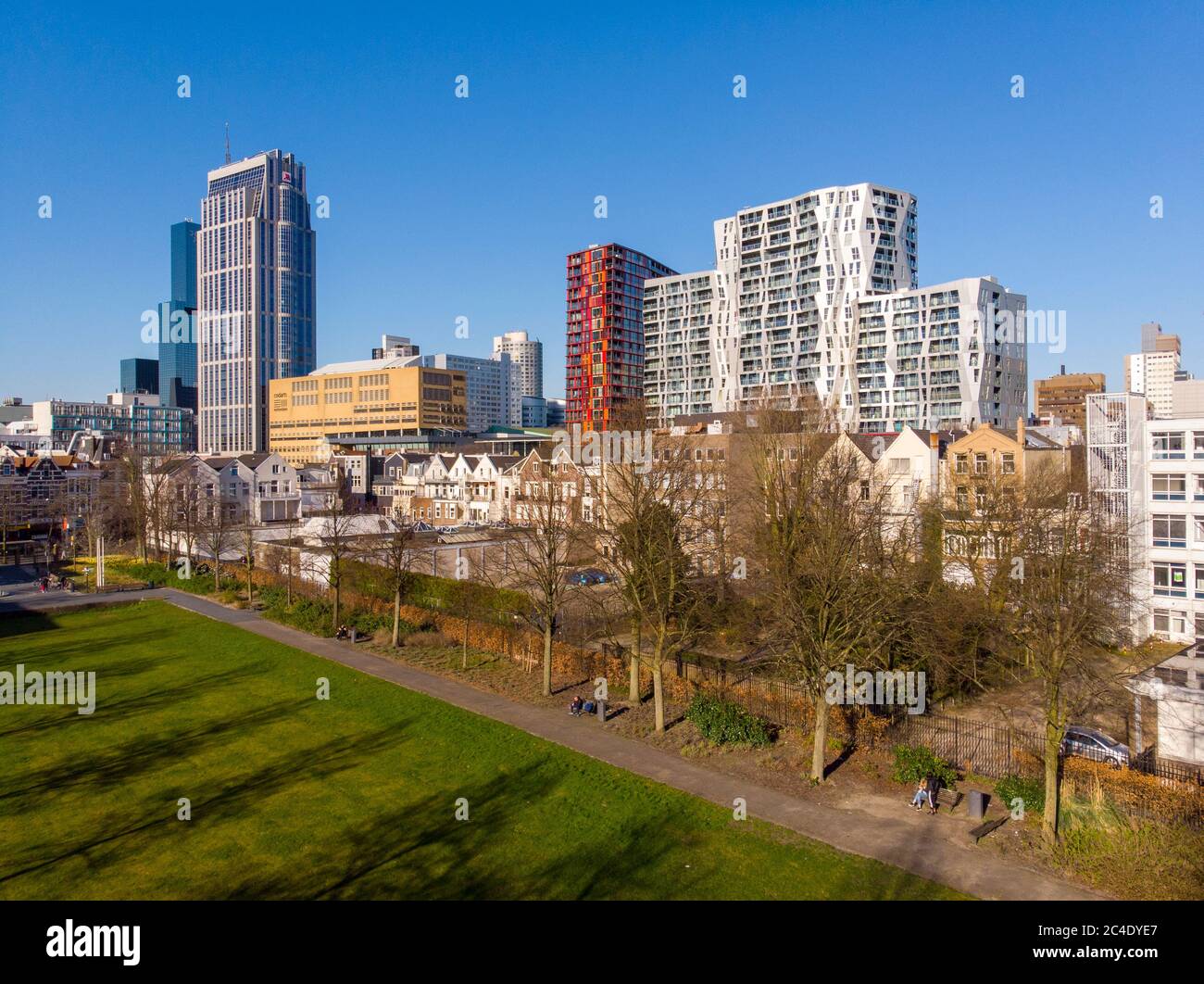 View from park at Most Expensive living buildings in Rotterdam, The