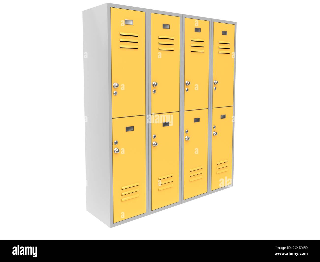 Row of yellow two level gym lockers. 3d rendering illustration Stock ...