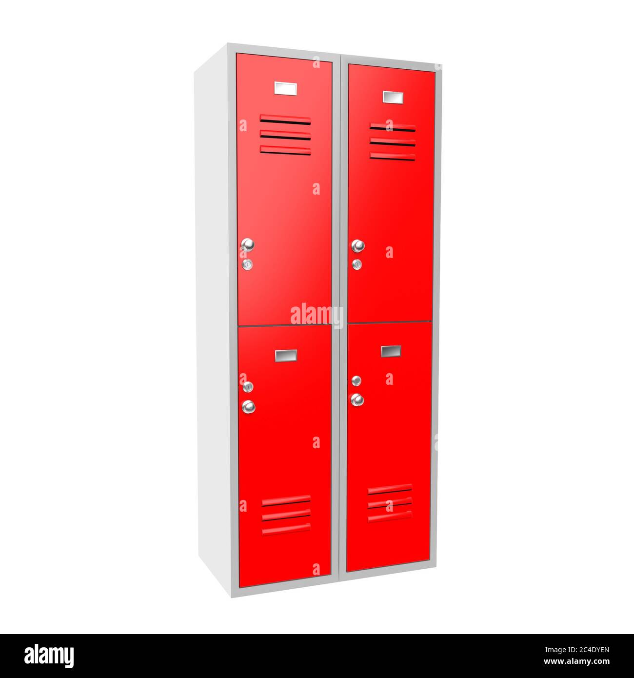 Red two level gym lockers. 3d rendering illustration Stock Photo