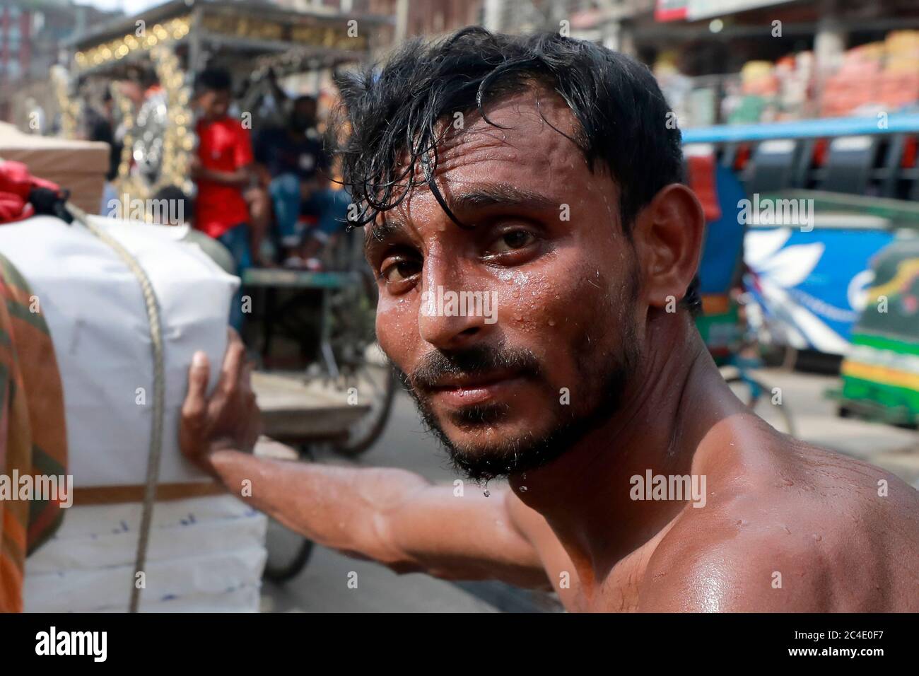 Dhaka, Bangladesh June 25, 2020 A Bangladeshi pushcart puller works