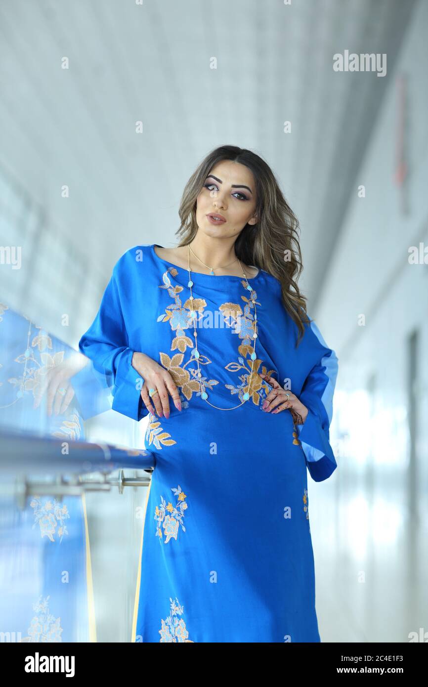 Arab Women in Turquoise Traditional arab  Dress Stock Photo