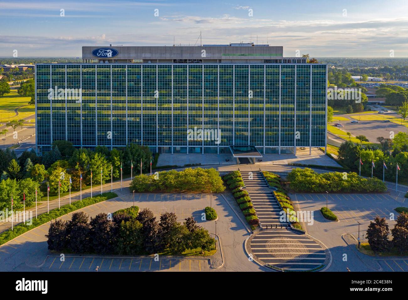 Dearborn, Michigan - Ford's world headquarters, officially the Henry Ford II World Center but popularly called the Glass House. Stock Photo